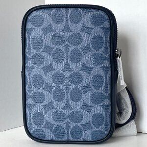 Coach Aden Crossbody Shoulder Bag Blue Signature Canvas Leather CW364